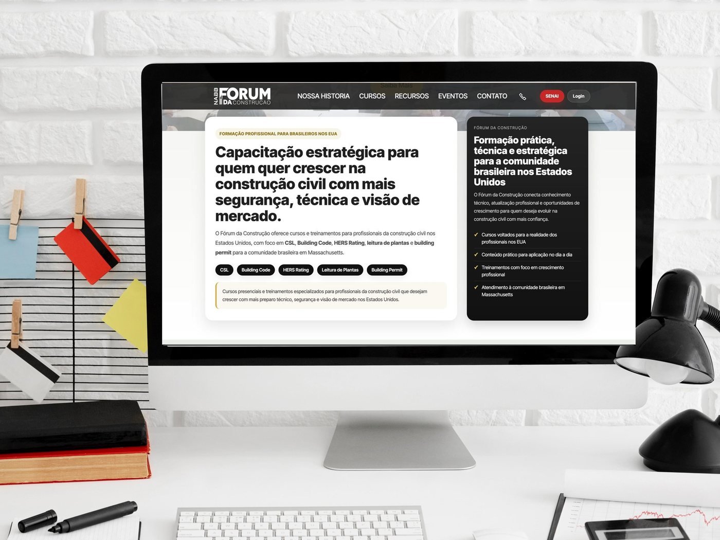 Fórum da Construção shown on a desktop computer